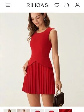 RIHOAS Red Sleeveless Pleated Peplum Mini Dress